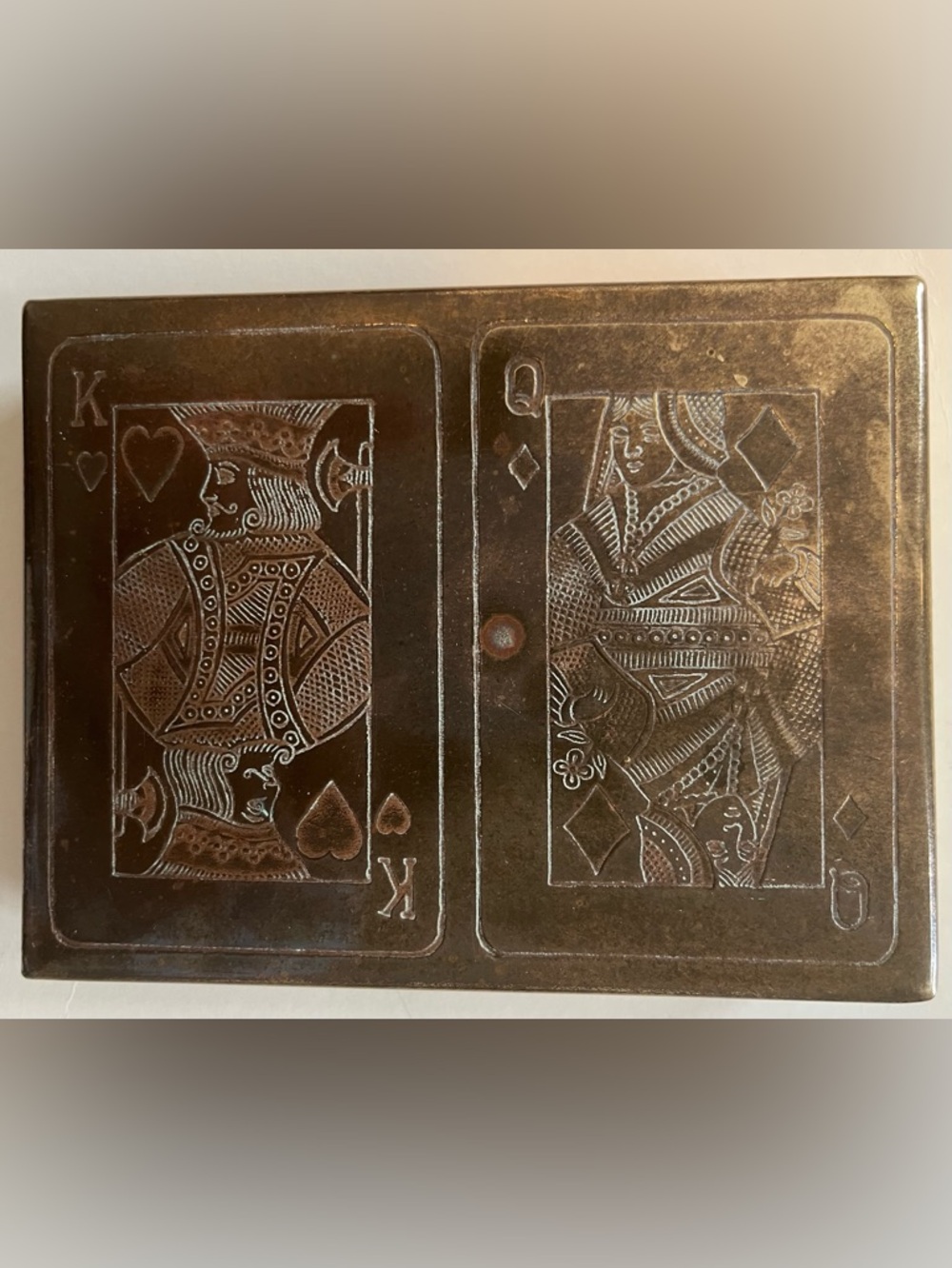 BRASS DECK of CARDS HOLDER  VINTAGE, HOLDS 2 DECKS